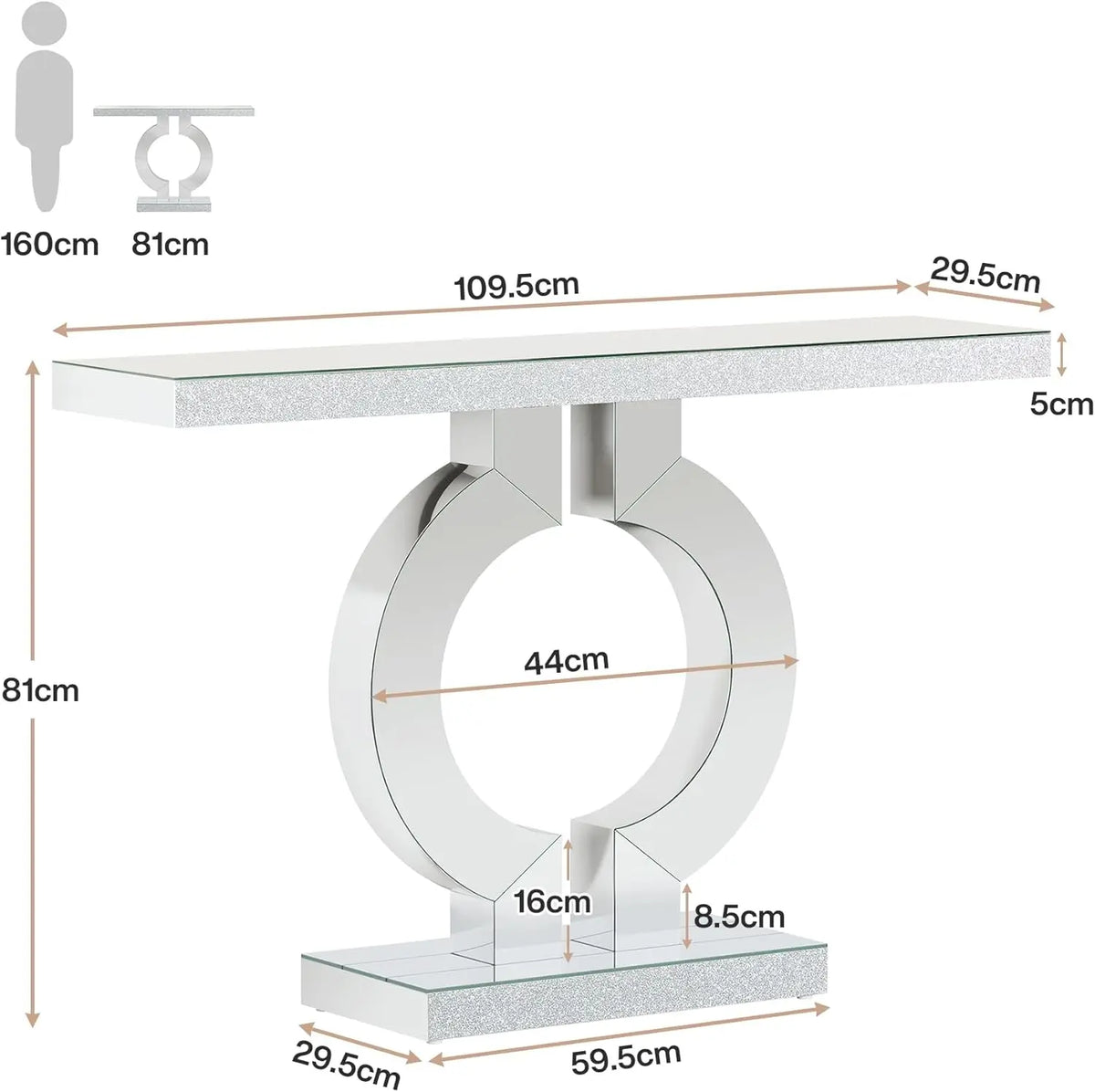 Tribesigns 43.3-Inch (110cm)Mirrored Console Table, Modern Entryway Table with Thickened Mirror Finish Tabletop