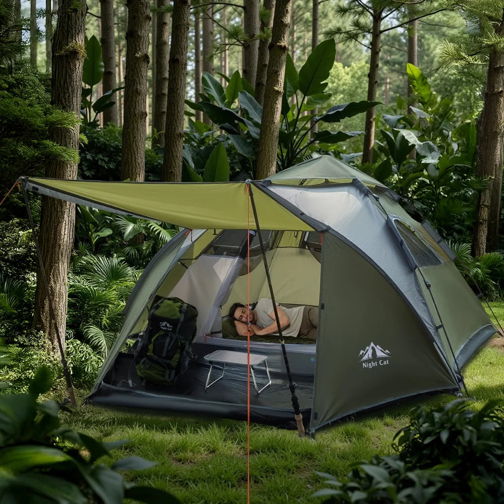 Night Cat Instant Pop Up Camping Tent With Waterproof Rainfly