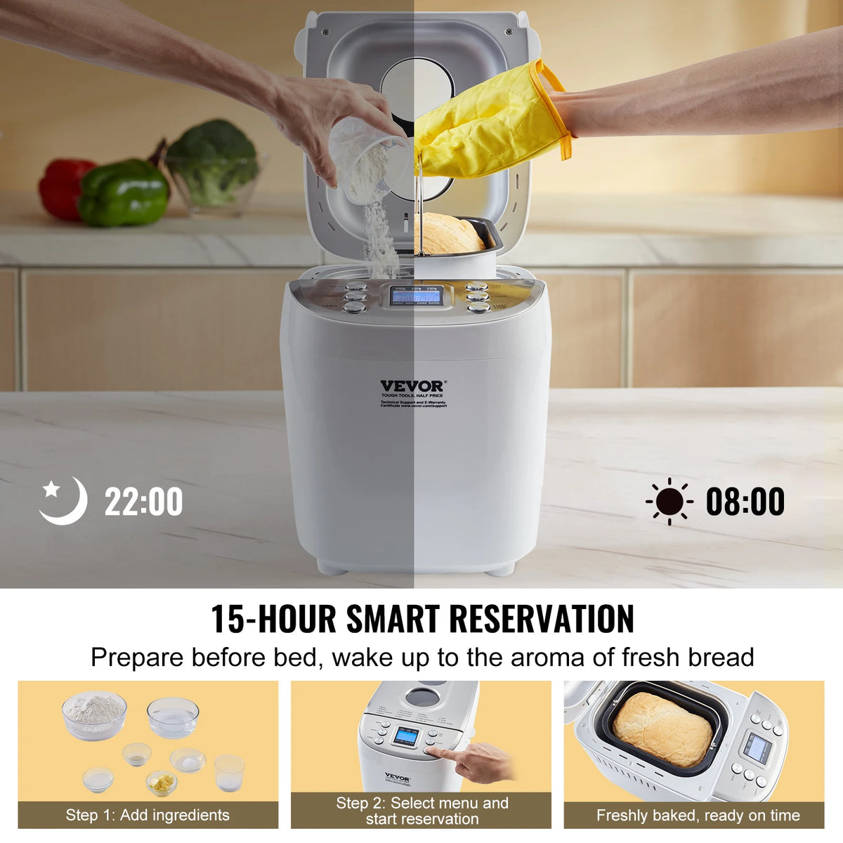 SucceBuy 15-in-1 Automatic Bread Maker With Ceramic Pan, Gluten-Free Setting