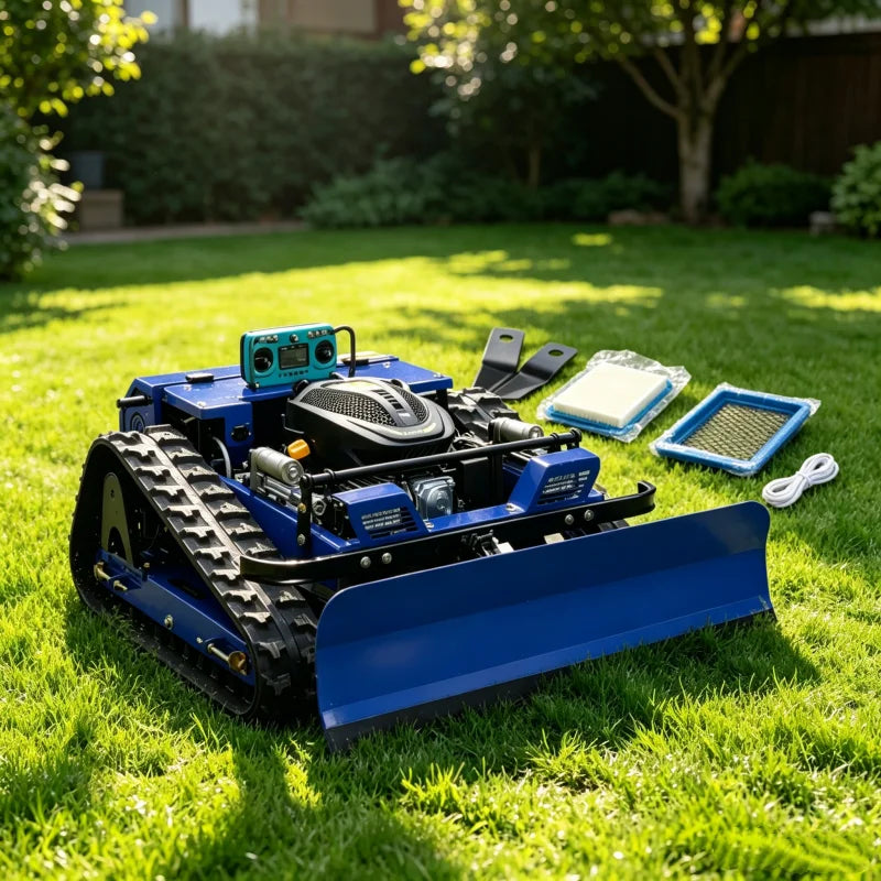 DEEPKRON Remote Control Lawn Mower With Snow Shovel And Blades