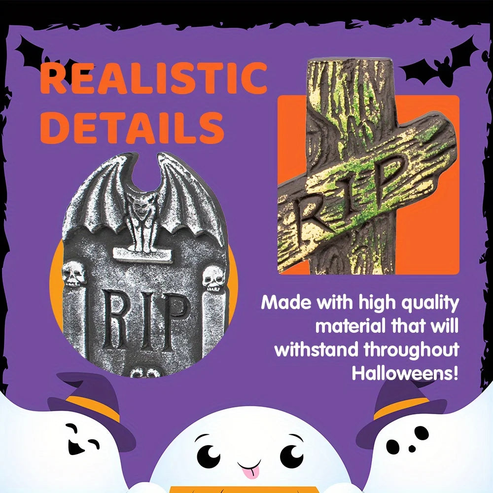 Halloween Foam Graveyard Tombstones With Metal Stakes Outdoor Decor