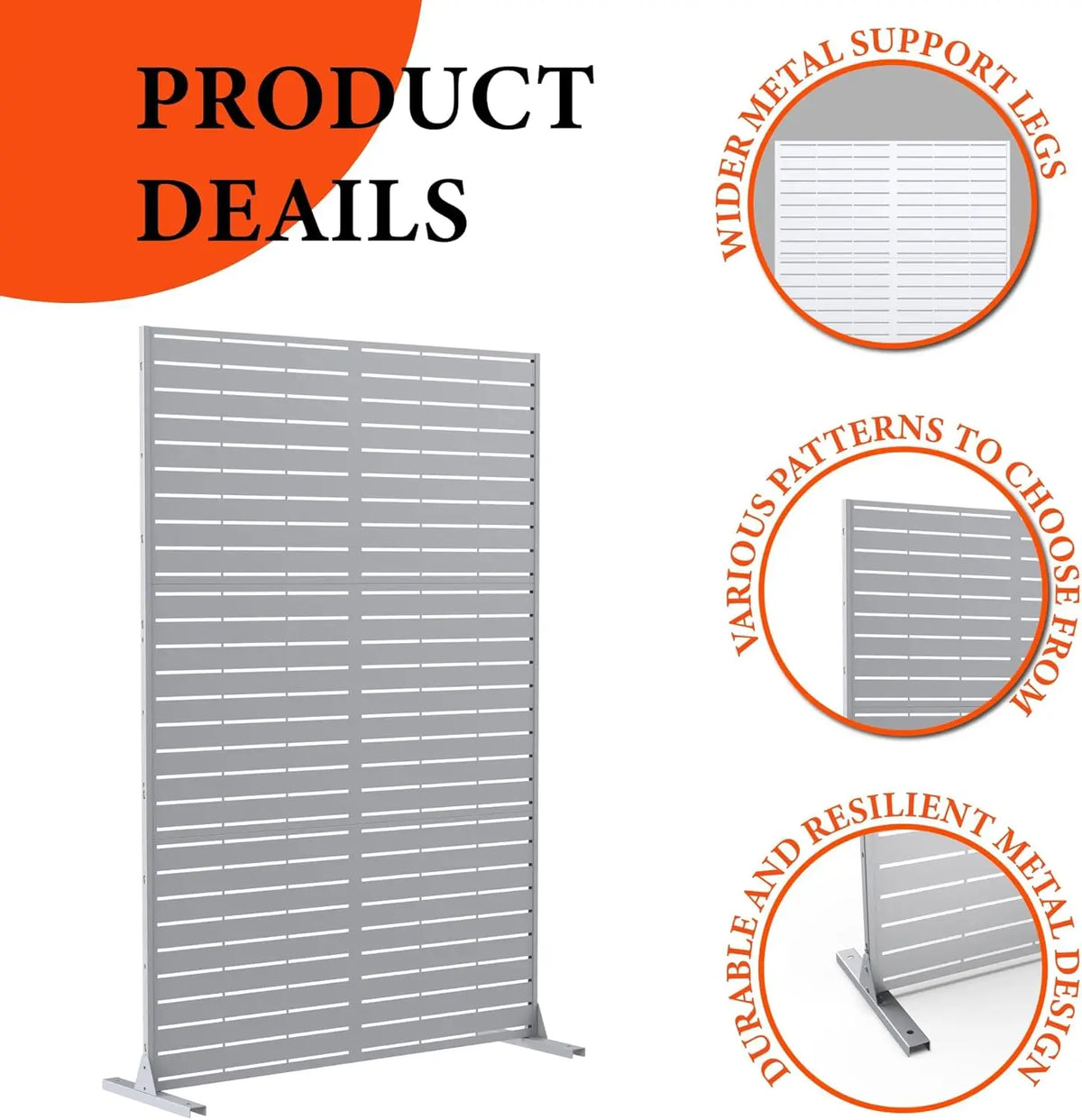 Freestanding Metal Outdoor Privacy Screen – 183x120cm Decorative Garden Divider with Stand – Large Patio & Balcony Fence Panel – Easy Install – Horizontal Stripes