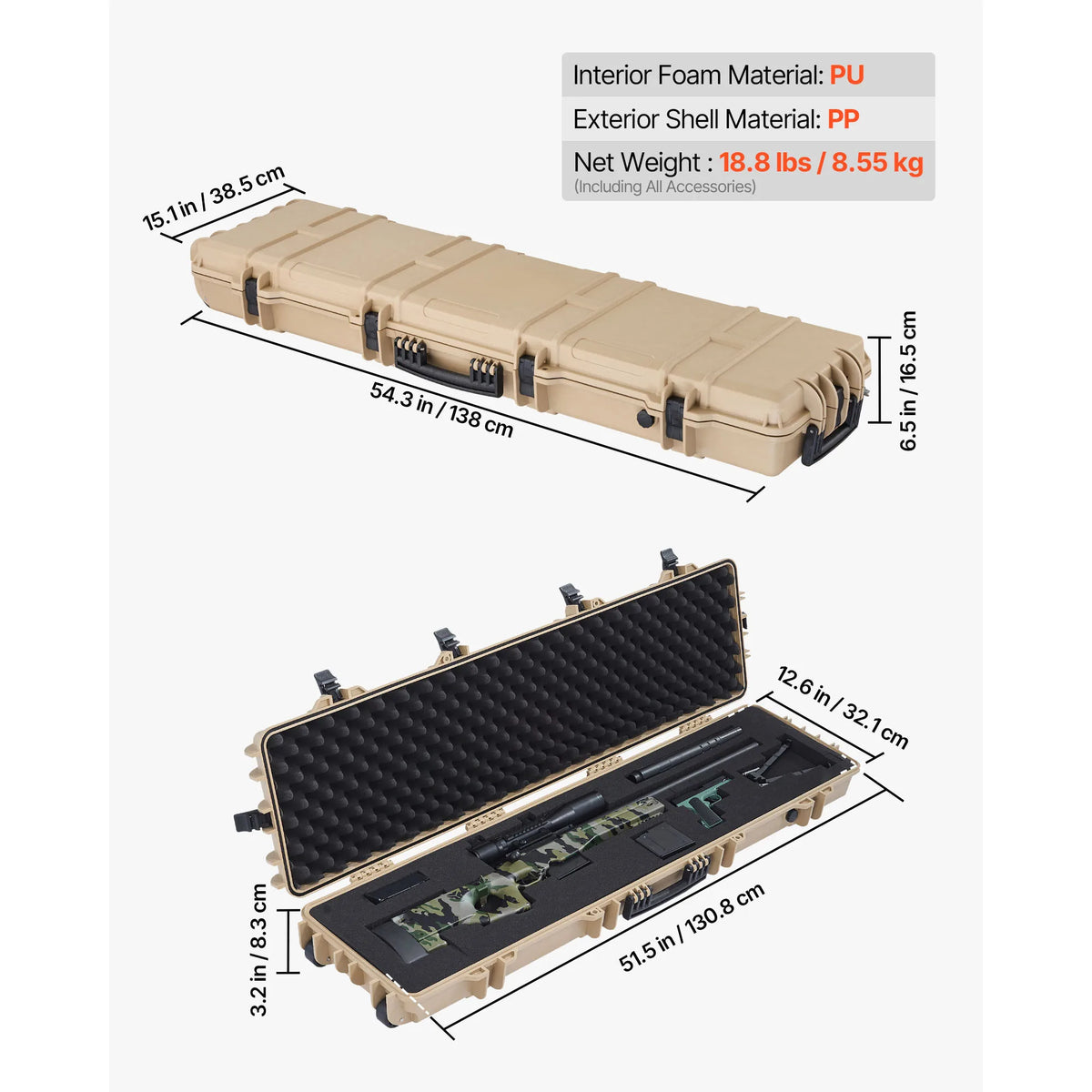 SucceBuy Waterproof Lockable Rifle Case With Foam And Wheels