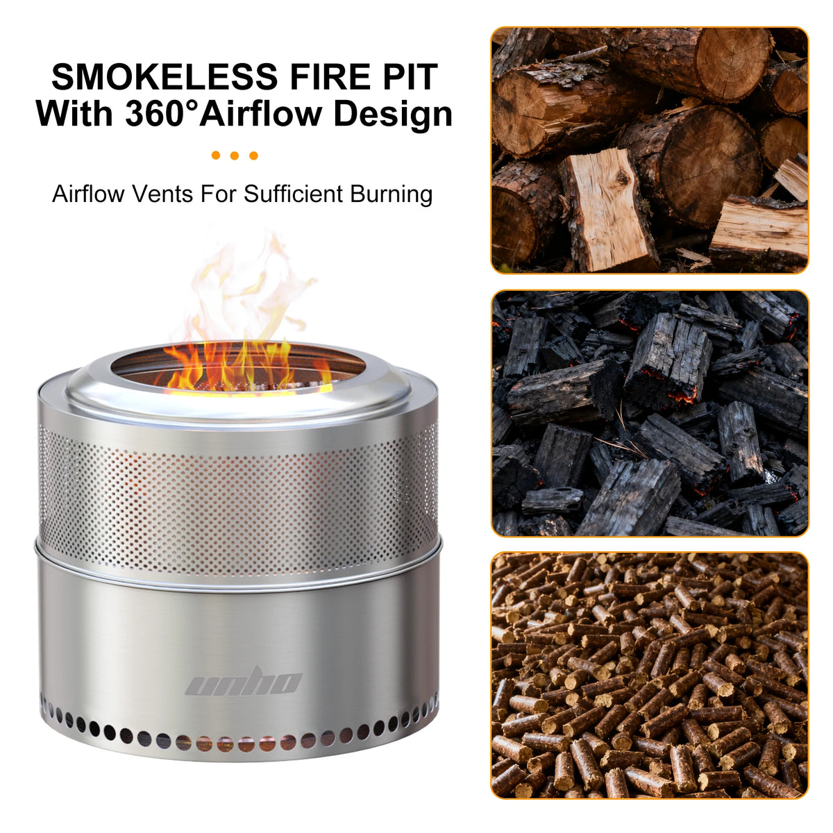 Portable Stainless Steel Smokeless Wood Burning Fire Pit