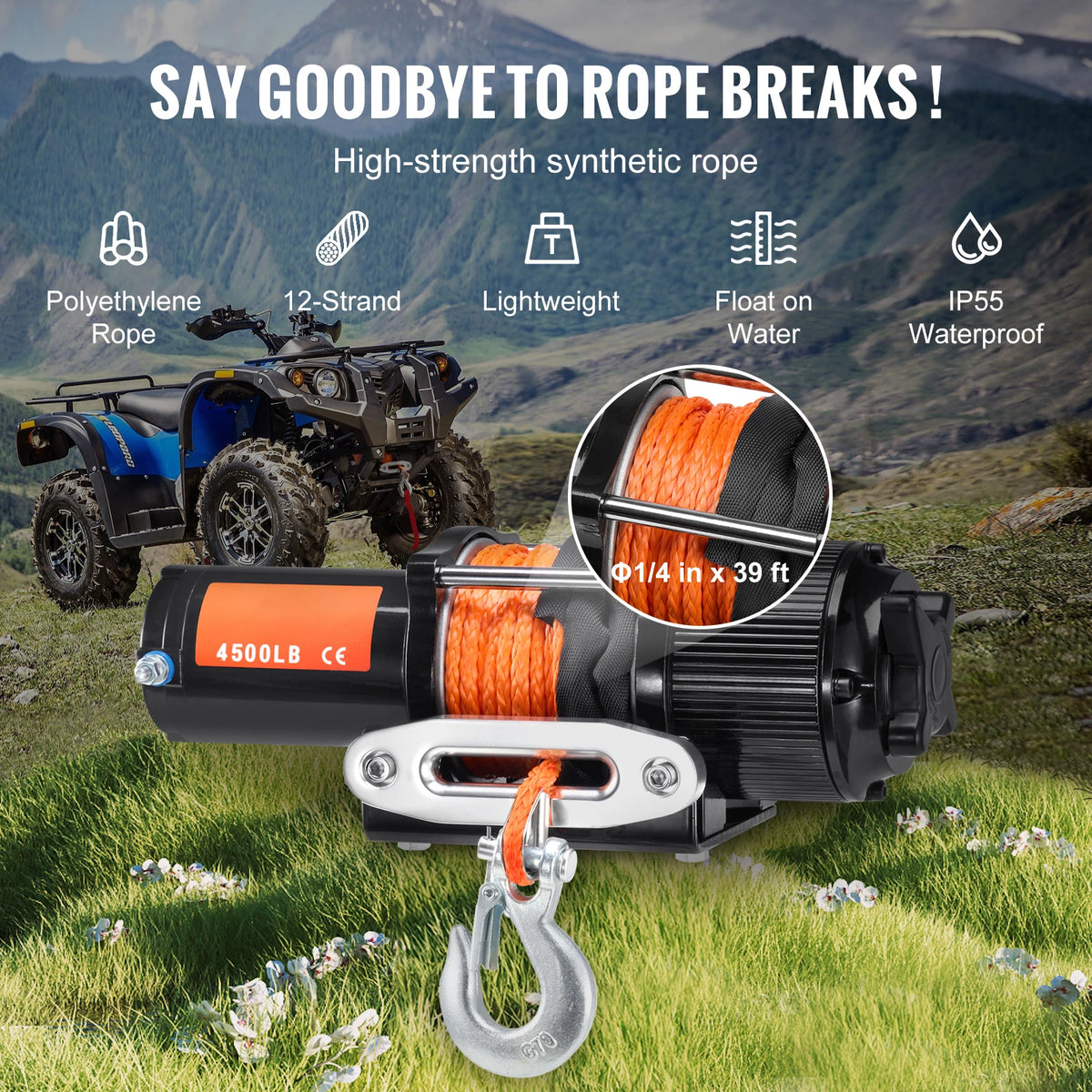 Succebuy 4500lb Atv Utv Electric Winch With Synthetic Rope