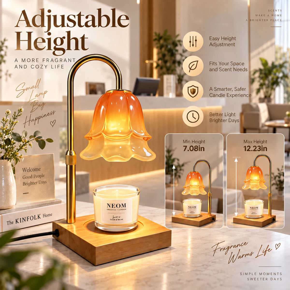 Flower Candle Warmer Lamp With Timer And Adjustable Brightness