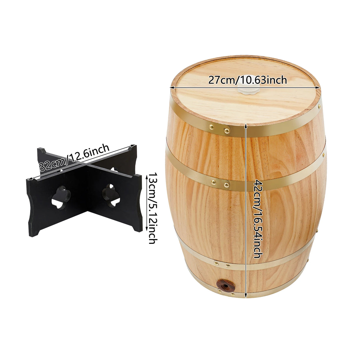 20L Wine Barrel Wood Wine Barrel Whiskey Barrel with Faucet and Stand for Home Brewing Wine Storage Party Decor