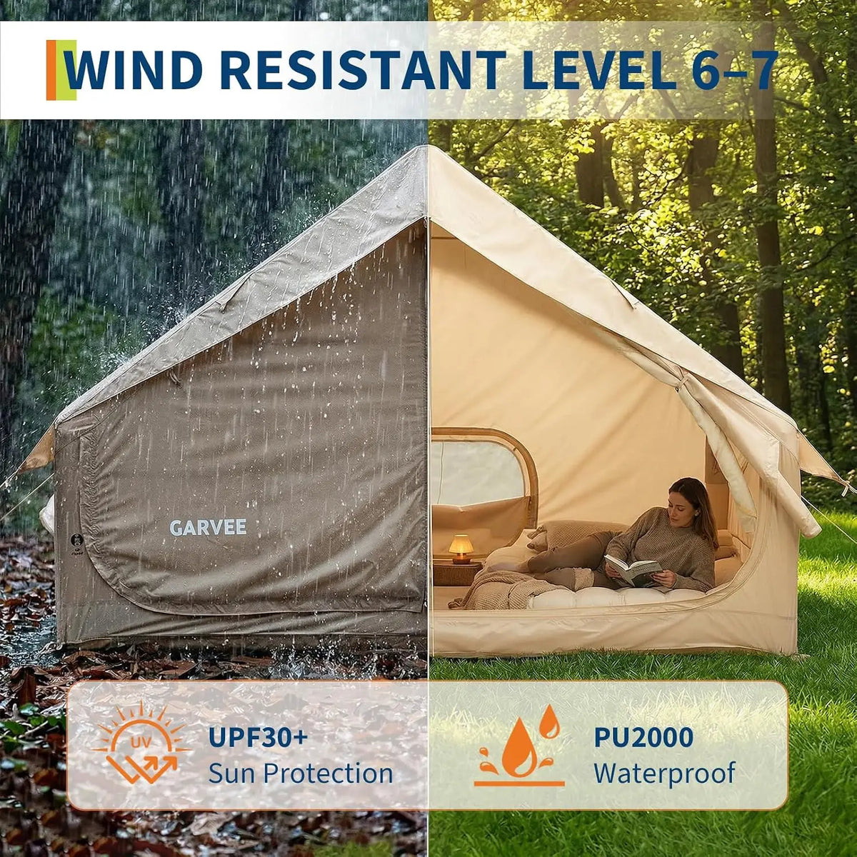 Inflatable Waterproof Family Camping Tent With Stove Jack and Skylight