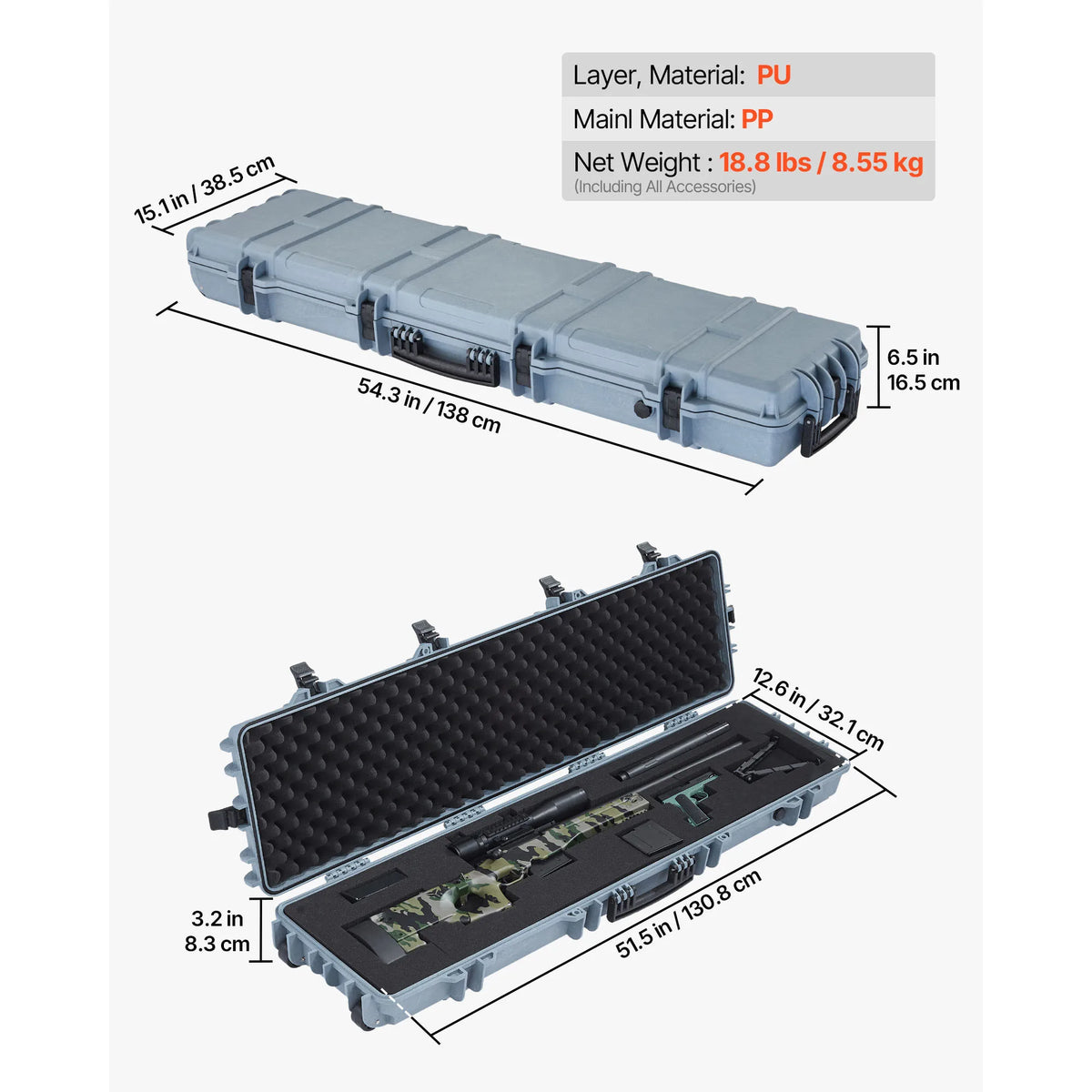 SucceBuy Waterproof Lockable Rifle Case With Foam And Wheels