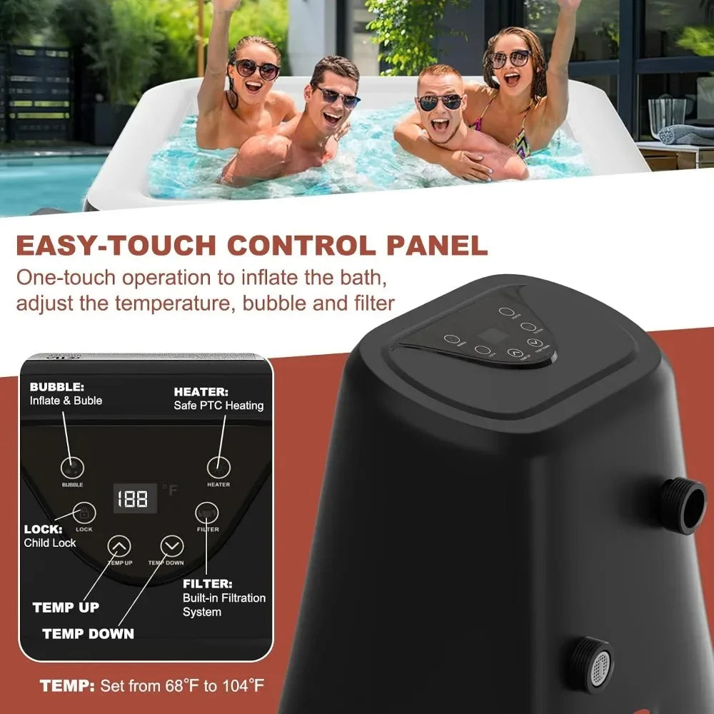 4-6 Person Square Inflatable Hot Tub,130 Bubble Jets & Full Set,Outdoor Portable Spa Bathtub, Custom