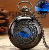 Starry Sky Blue Dial Pendant Bronze Hollow Quartz Pocket Watch, Vintage Wrist Watch With Roman Numerals