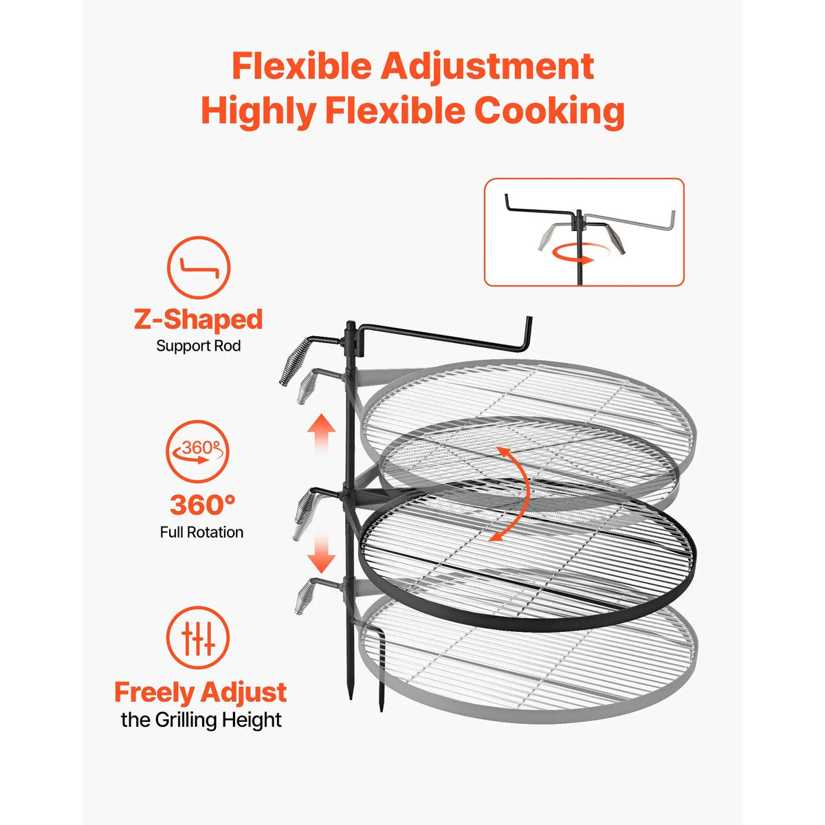 Heavy Duty Swivel Campfire Grill Portable Adjustable Outdoor Cooking Grate