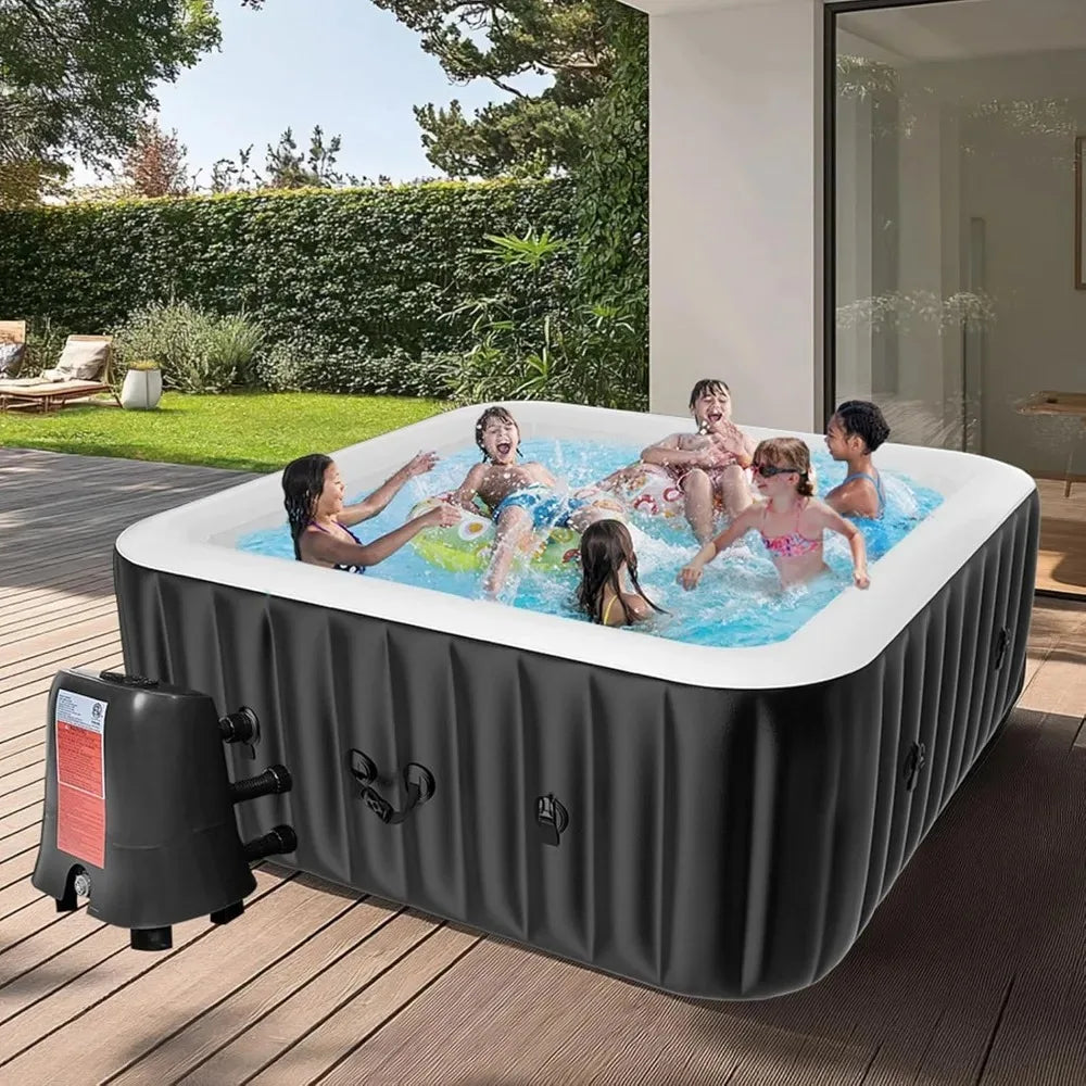 4-6 Person Square Inflatable Hot Tub,130 Bubble Jets & Full Set,Outdoor Portable Spa Bathtub, Custom