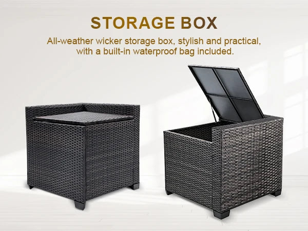 Cozy Modular Corner Outdoor Sofa Collection, PE Rattan Wicker Patio Furniture With Practical Storage Boxes, Soft Plush Cushions, Sturdy Steel Frame, All‑Weather Backyard Lounge Seating Group, 8‑Pieces For Terrace, Porch,
