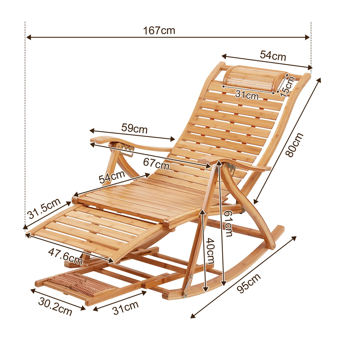 Heavy Duty Folding Bamboo Rocking Chair For Indoor Outdoor Use
