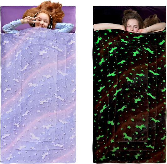 Glow In The Dark Kids Sleeping Bag With Soft Pillow
