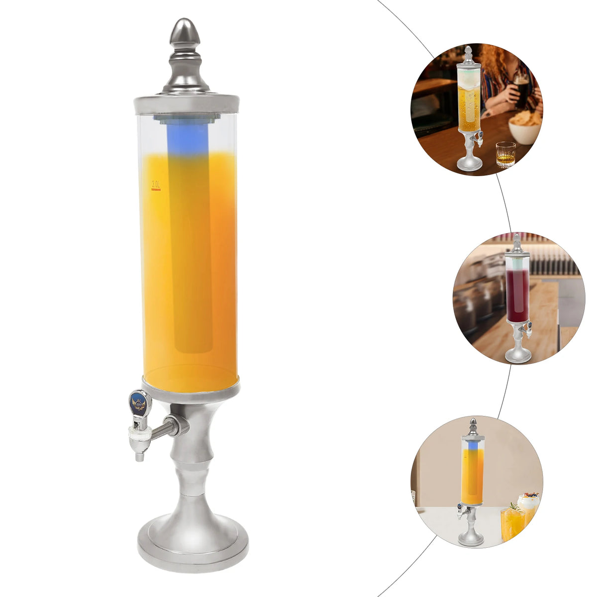 3L Beer Tower Dispenser ABS Tabletop Beer Dispensers with Light for Liquor and Juice Parties Pubs Restaurants