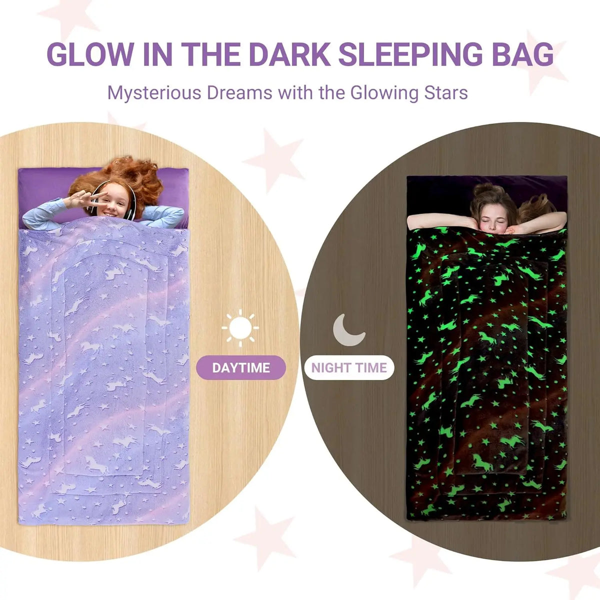 Glow In The Dark Kids Sleeping Bag With Soft Pillow