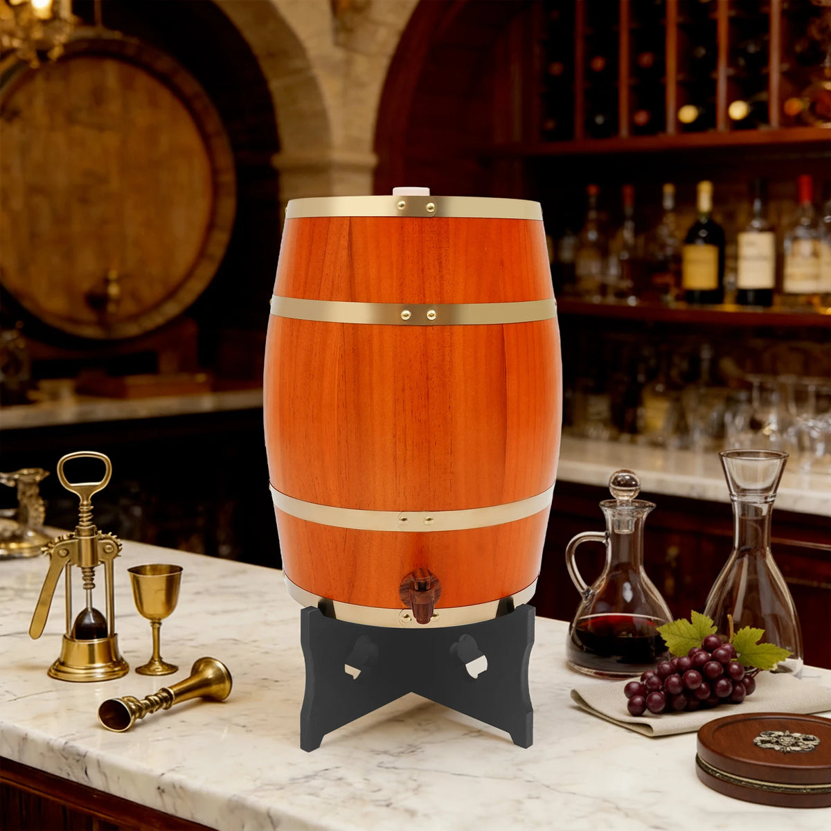20L Wine Barrel Wood Wine Barrel Whiskey Barrel with Faucet and Stand for Home Brewing Wine Storage Party Decor