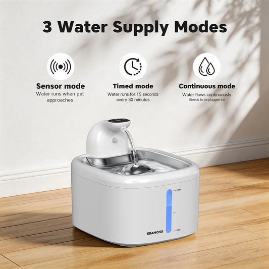 Automatic Cat Water Dispenser 118Oz/3.5L Motion Sensor Multiple Modes Stainless Steel Tray Wireless USB Rechargeable Pet Fountain with 2 Filter Cartridges for Indoor Cats