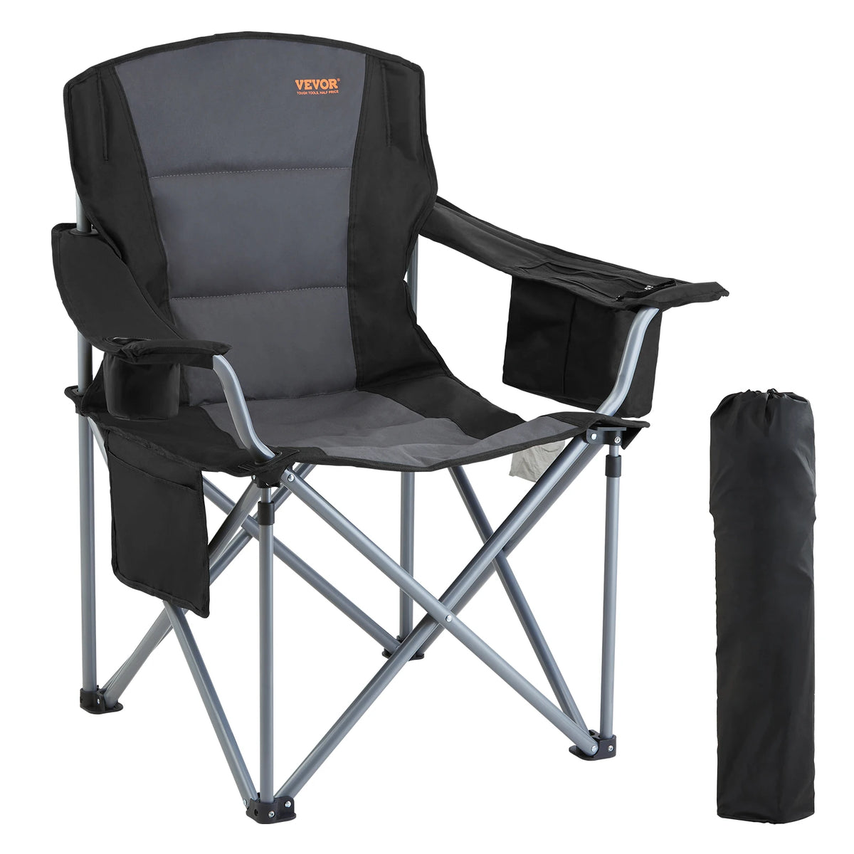 VEVOR Portable Folding Chair With Padded Armrests And Pockets
