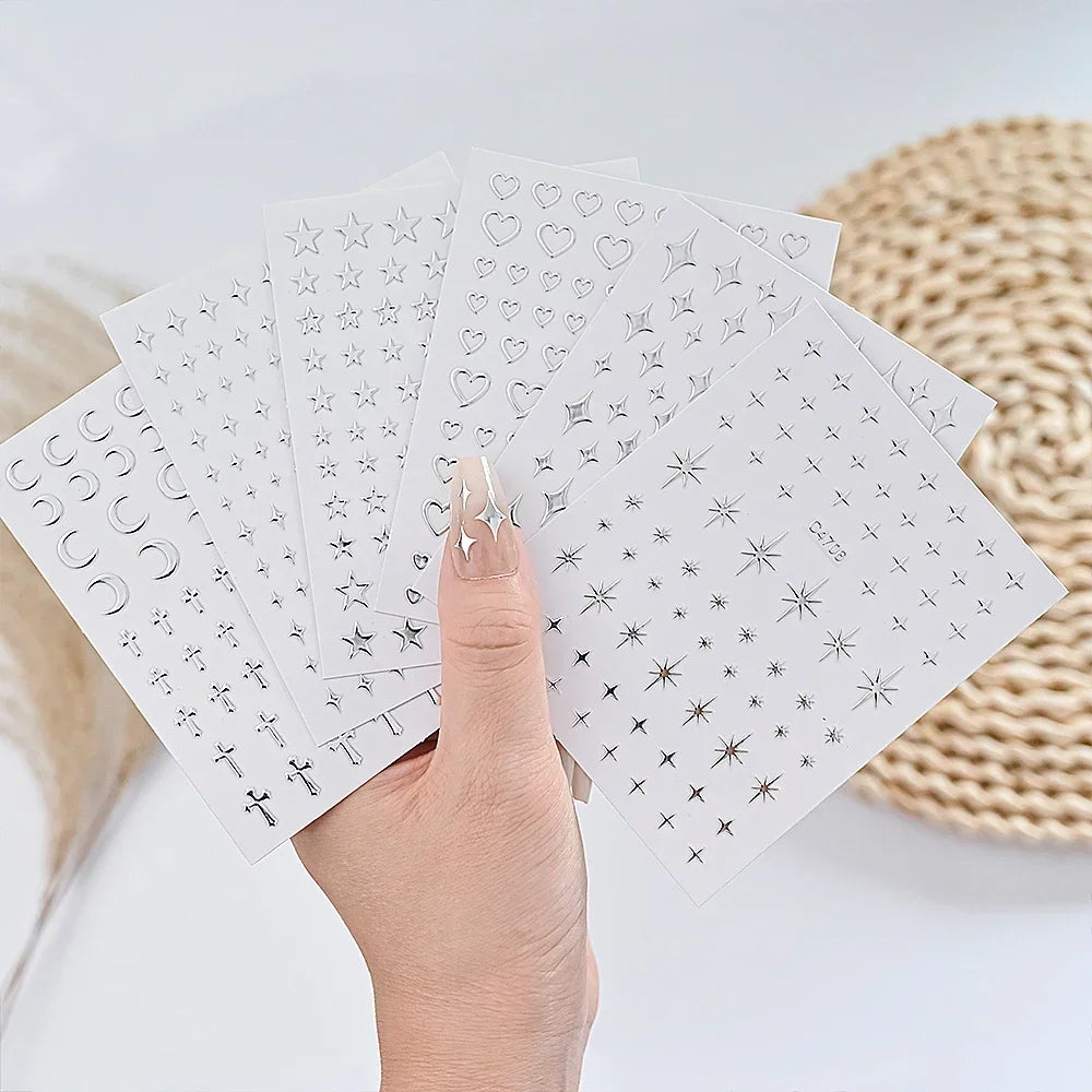 3D Star Chain Heart Nail Stickers for DIY Nail Art Supplies