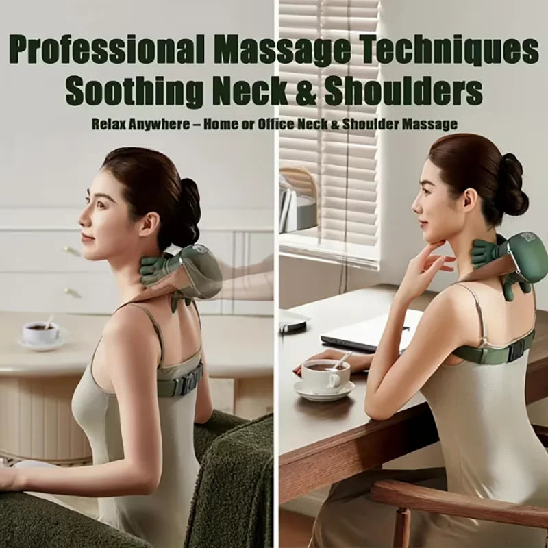 Wireless Heated Neck and Shoulder Massager with Finger Massage