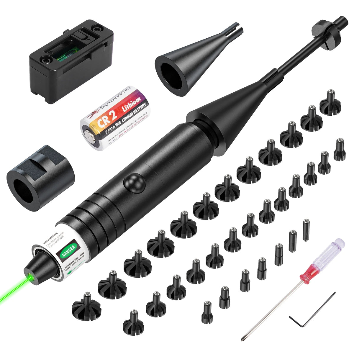 Universal Laser Boresighter Kit: Green Laser, 32 Adapters, Anti-Cant Level & Parallel Calibration for .17 to 12GA.