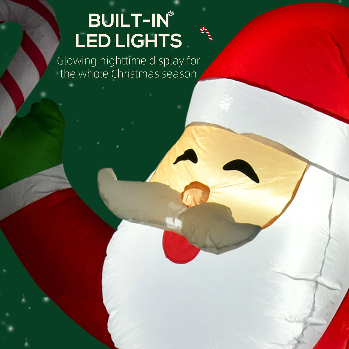HOMCOM Christmas Inflatable Santa Claus With Candy Cane LED Lights