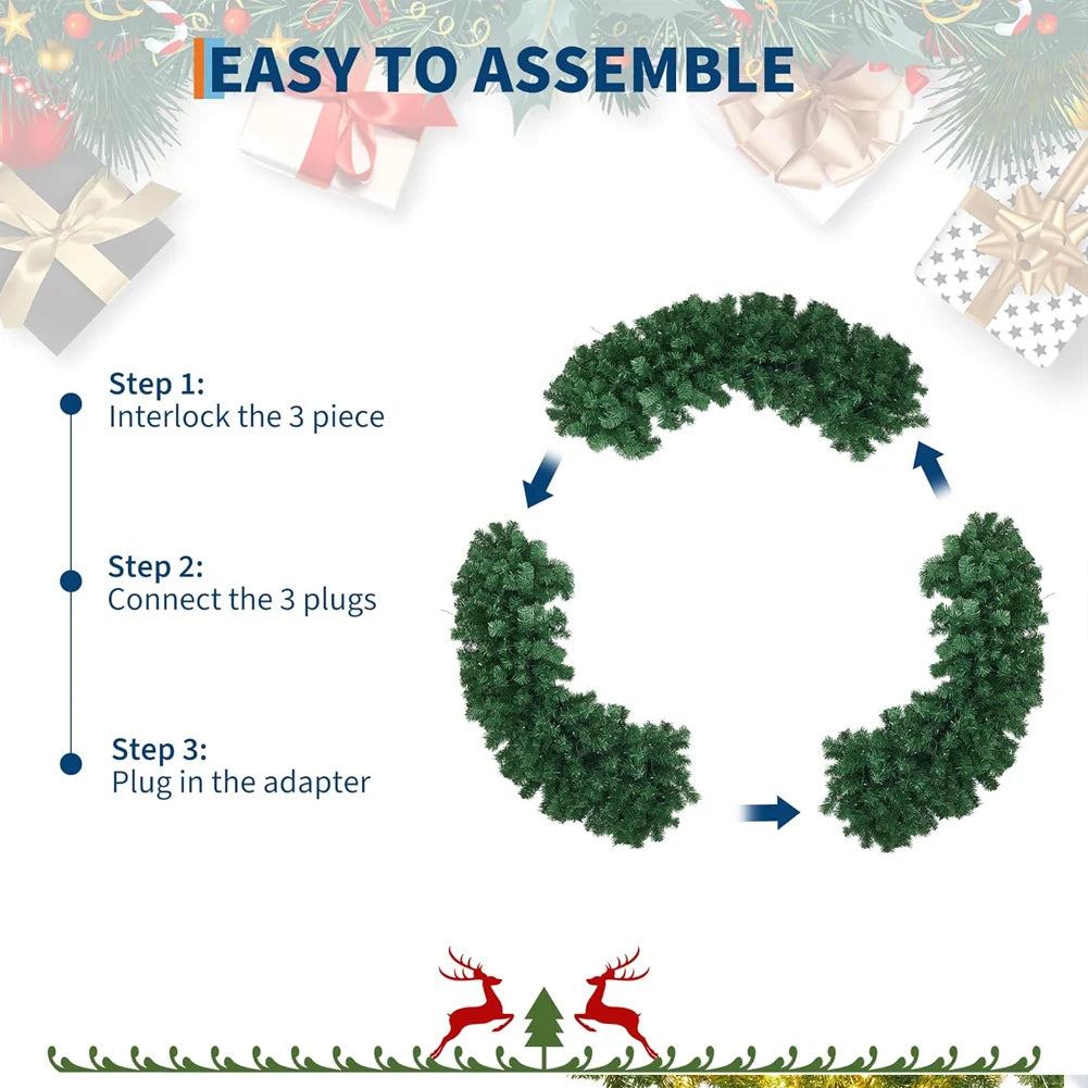 Studyset Pre-Lit Christmas Wreath Bow LED Lights Indoor Outdoor Decoration