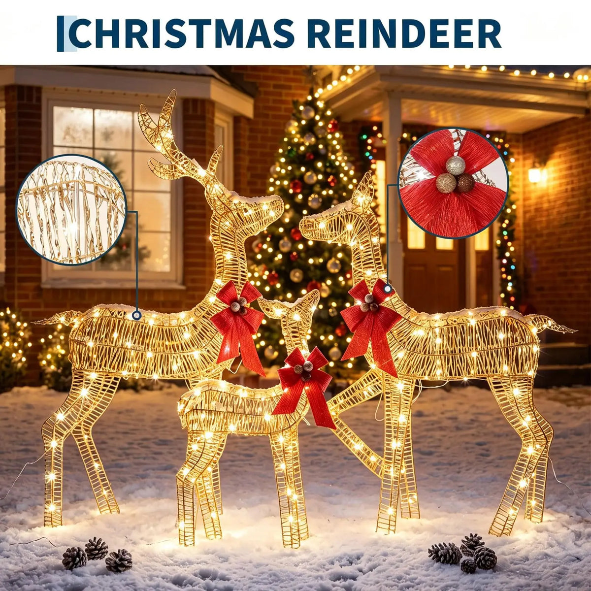 HiMISS Lighted Christmas Deer Family Outdoor Yard Decor Set