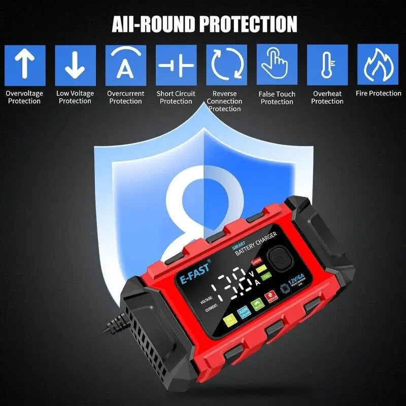 12V 6A Smart Battery Charger Trickle Maintainer for Auto Truck Lawn Mower Marine