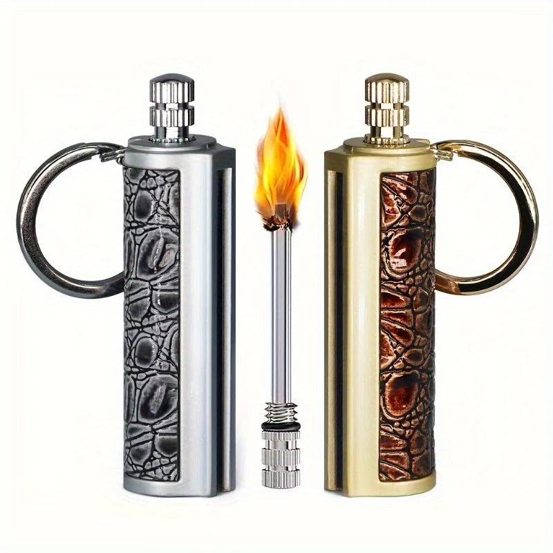 Vintage Refillable Flint Lighter Waterproof Metal Fire Starter For Camping