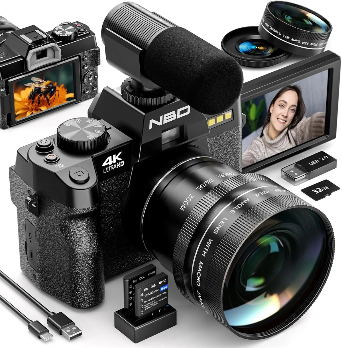 NBD 4K Digital Camera With 48MP Sensor And Flip Screen