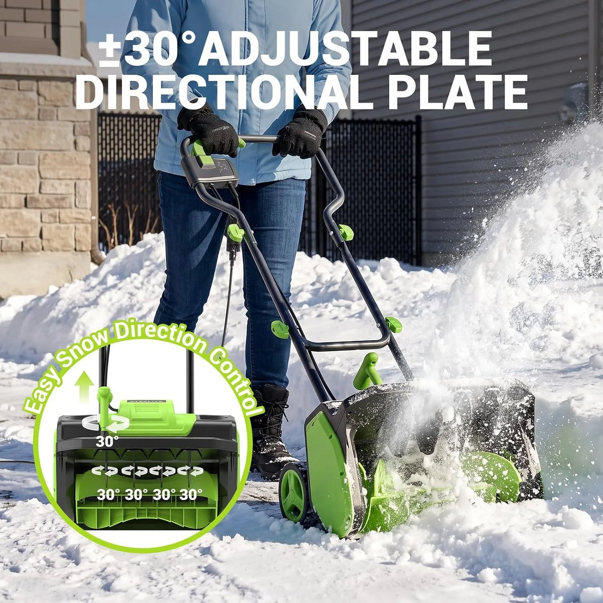 Deli Corded Electric Snow Shovel With Wheels Dual Safety Switch