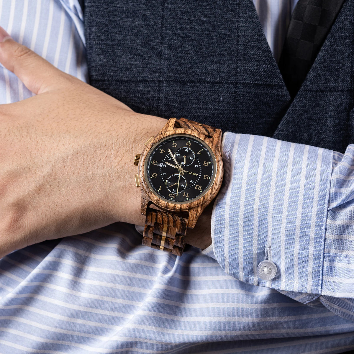 BOBO BIRD Men’s Wooden Chronograph Watch Luminous Hands, Handcrafted Chronograph Wrist Watch with Gift Box Adjustable Wooden Strap Perfect Gift for Anniversary Birthday