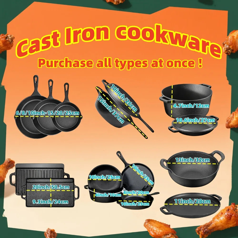 Preseasoned Cast Iron Skillet Set for Oven Grill and Campfire