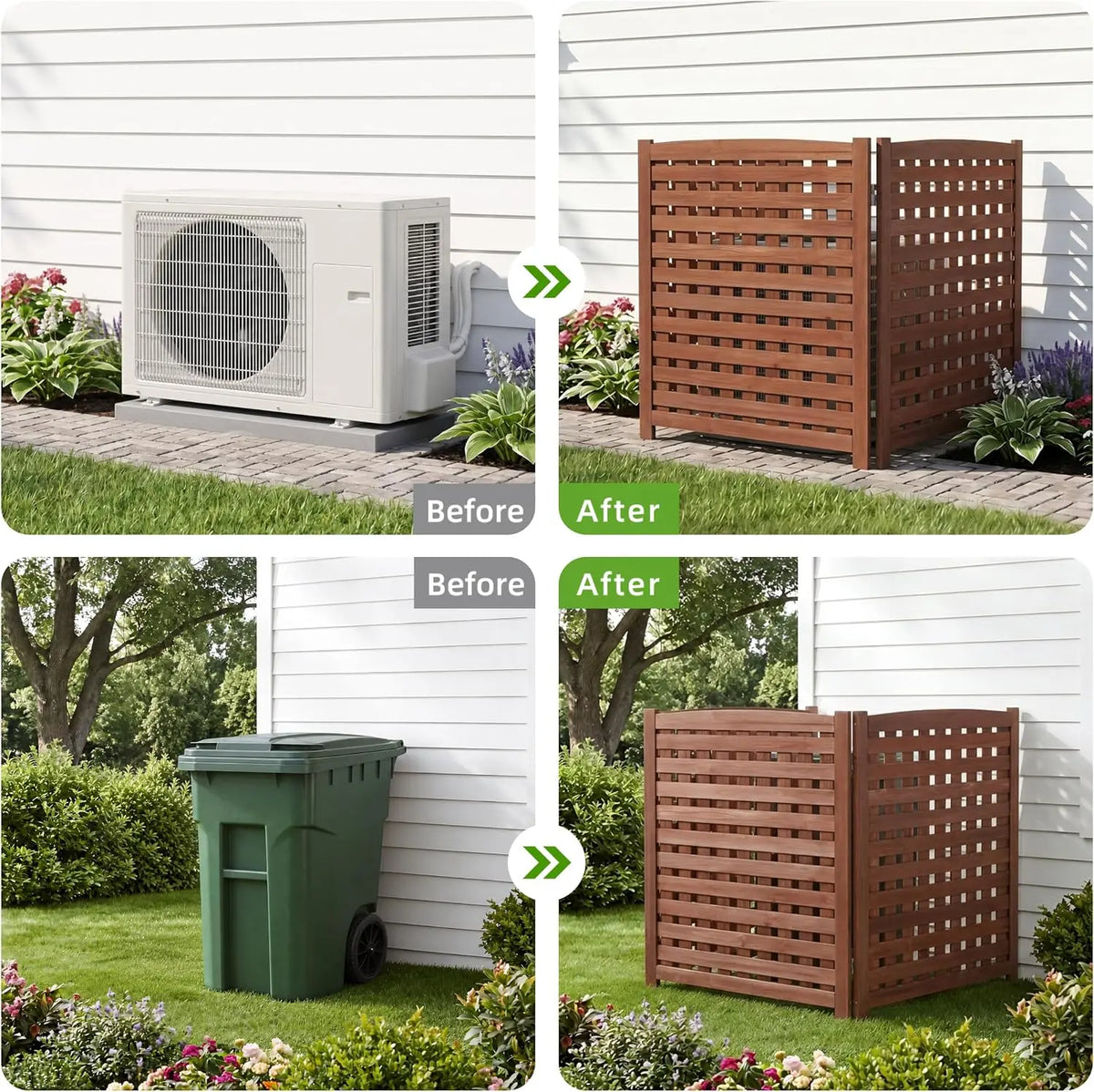 3-Panel Outdoor Air Conditioner Fence Screen, Outside Wood Privacy Fence, Trash Can Fence Screen for Backyard Garden Patio 32" W x 38" H