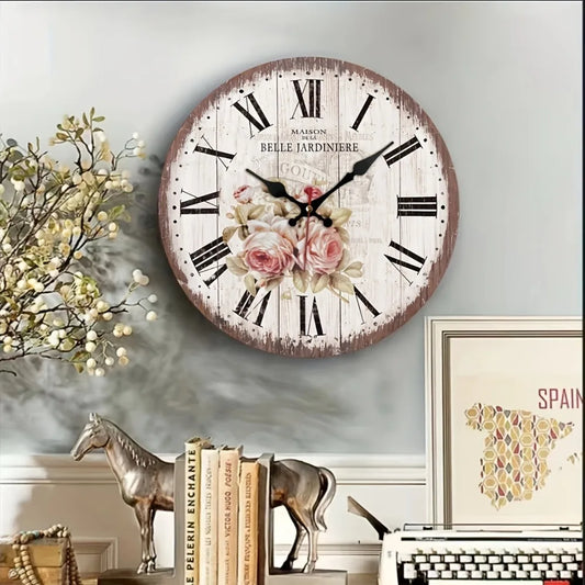 XMSJ Vintage Floral Decorative Silent Wall Clock For Living Room