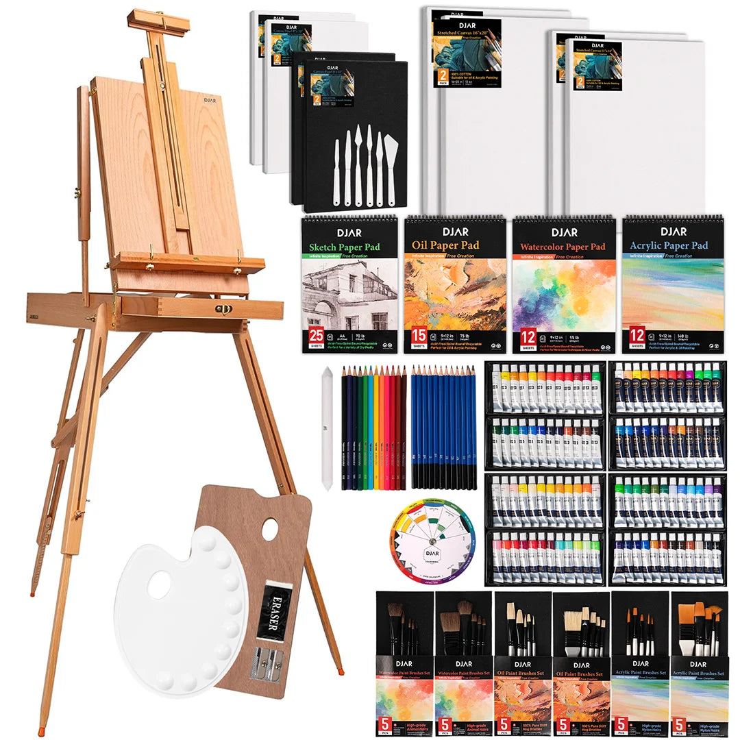 DJAR 169-Piece Wooden French Easel Art Painting Kit for Adults