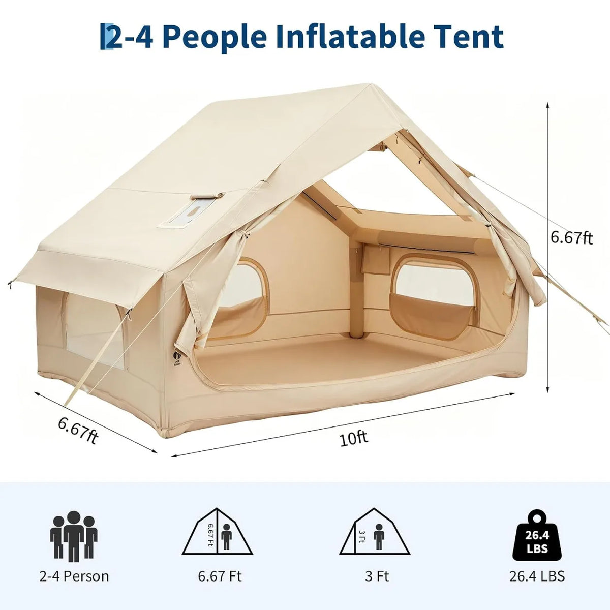 Inflatable Waterproof Family Camping Tent With Stove Jack and Skylight