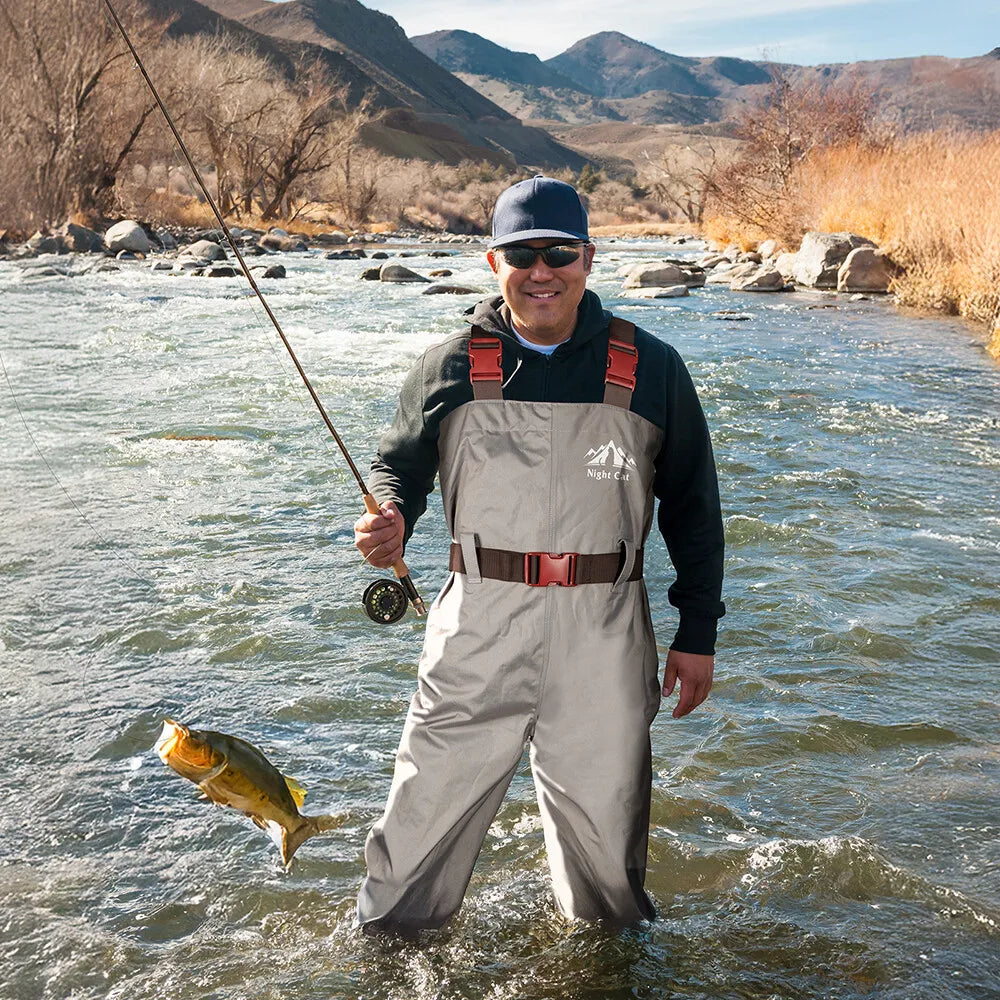Night Cat Fly Fishing Chest Waders with Boots for Men Women, US Sizes 7.5-13 2-Ply Nylon/Pvc Waterproof Waders With Adjustable Belt