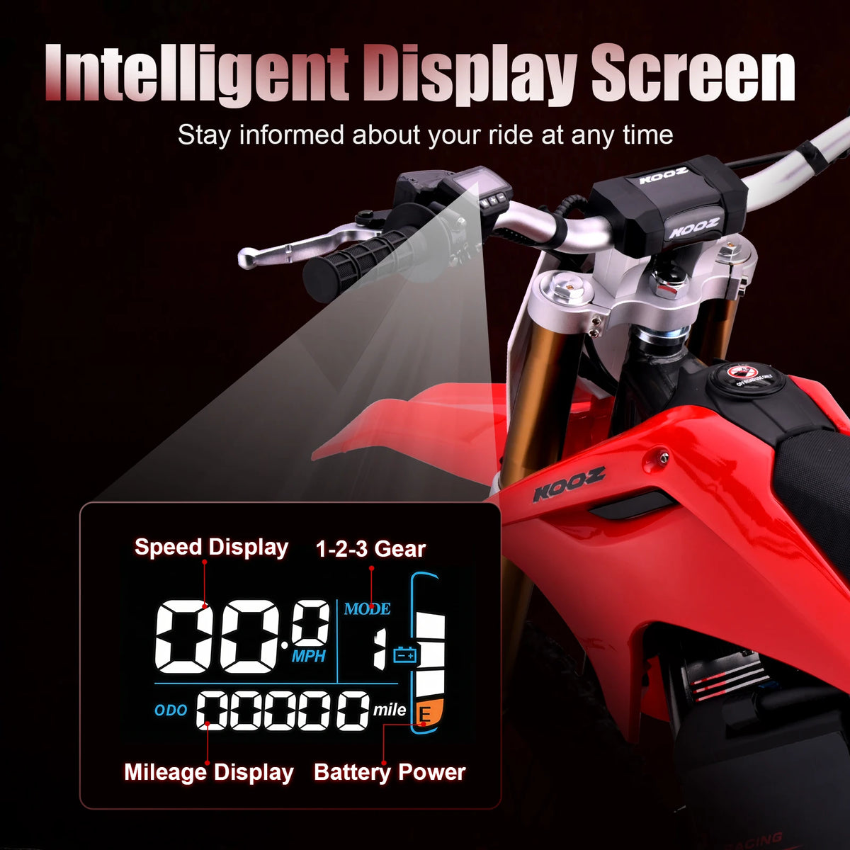 KOOZ HP131E-L 72V 8000W Adult Electric Dirt Bike, Electric Motorcycle for Adult, Max Speed 56MPH, 35AH Lithium Battery, 19"/16" Knobby Off Road Tires, Hydraulic Brakes, Dual Shock Absorber, UL2272, SGS Certified