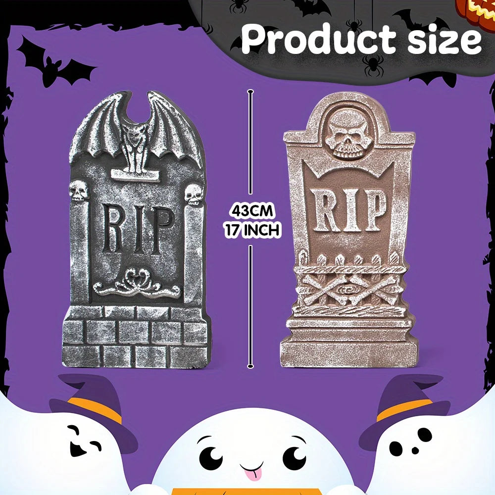 Halloween Foam Graveyard Tombstones With Metal Stakes Outdoor Decor