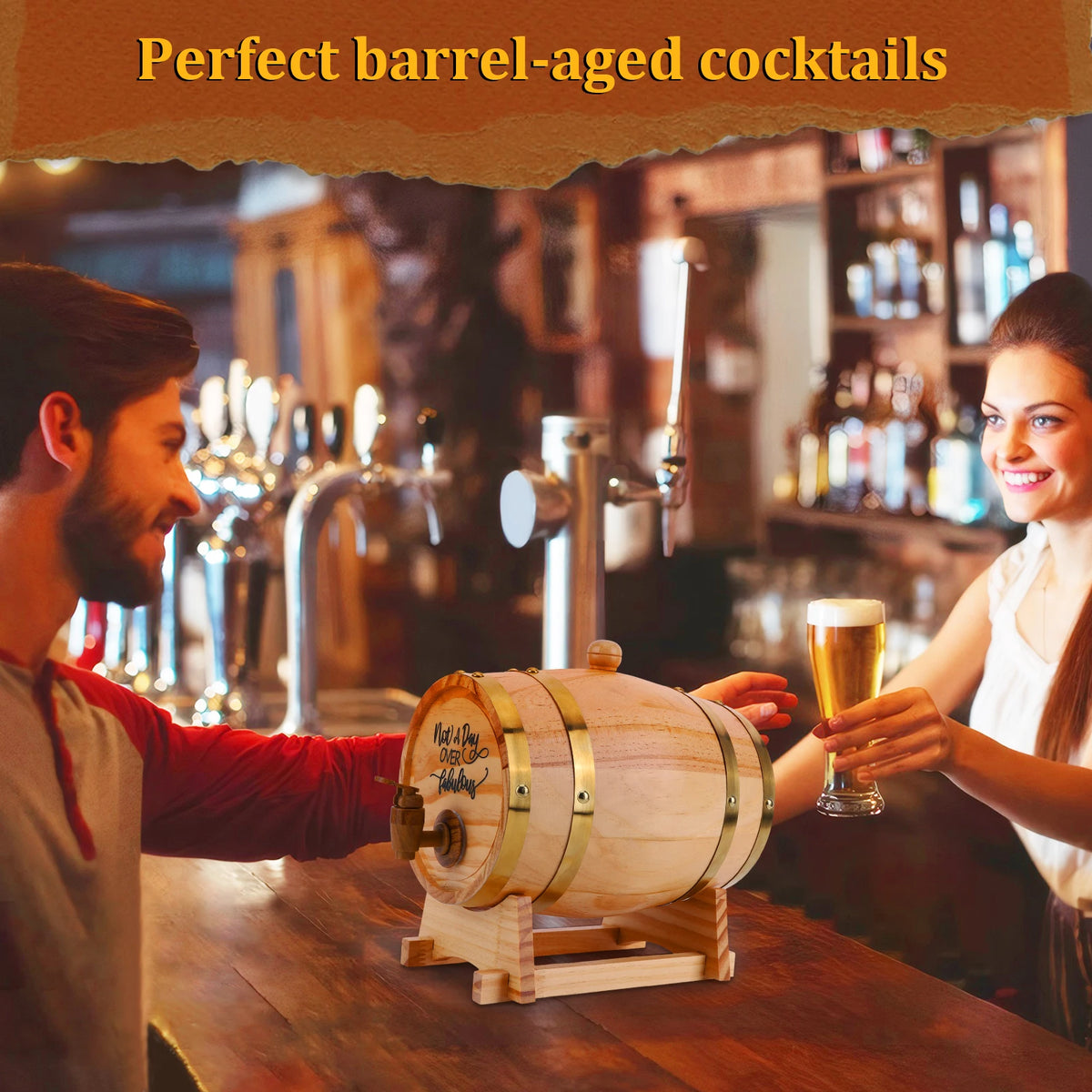 3L Engraved Whiskey Barrel with Stand Bung and Spigot Wooden Whiskey Barrel Wine Barrel for Cocktails Bourbon Rum Tequila Beer