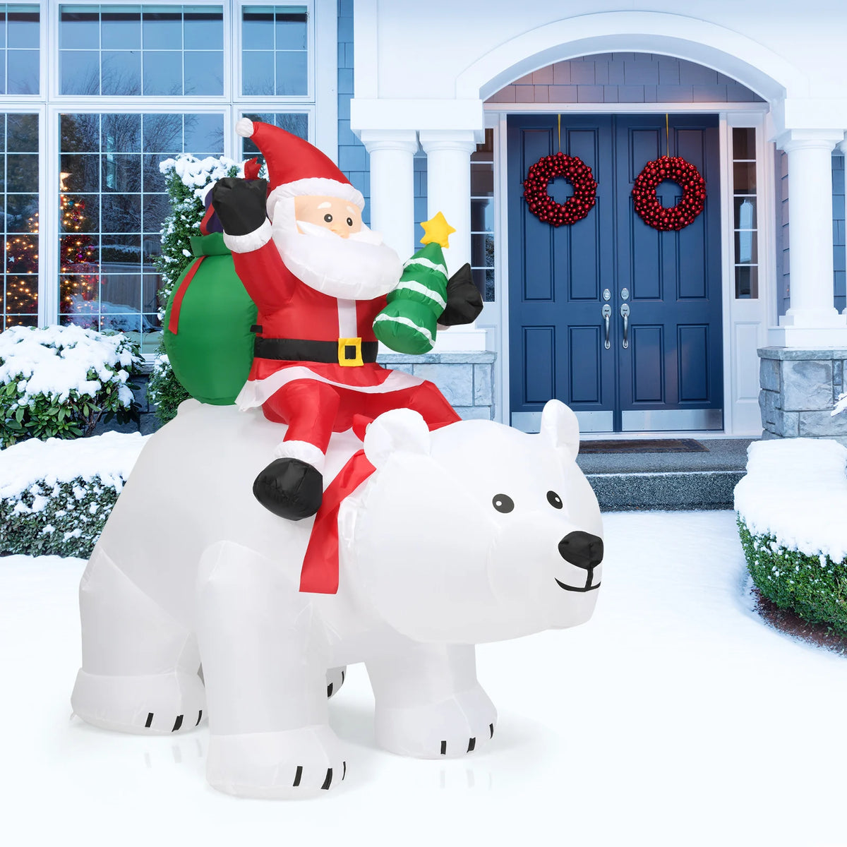 Lifezeal Inflatable Christmas Santa Riding Polar Bear With Shaking Head