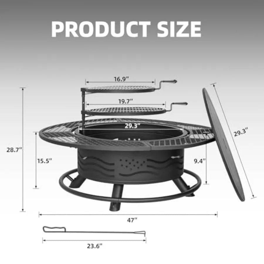 Stainless Steel Outdoor Fire Pit With Cooking Grates And Lid