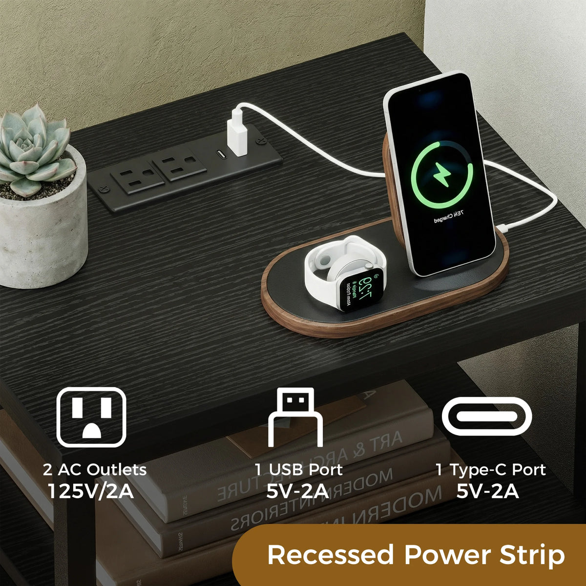 JHK Nightstand With Fabric Drawers Open Shelf USB Charging Station