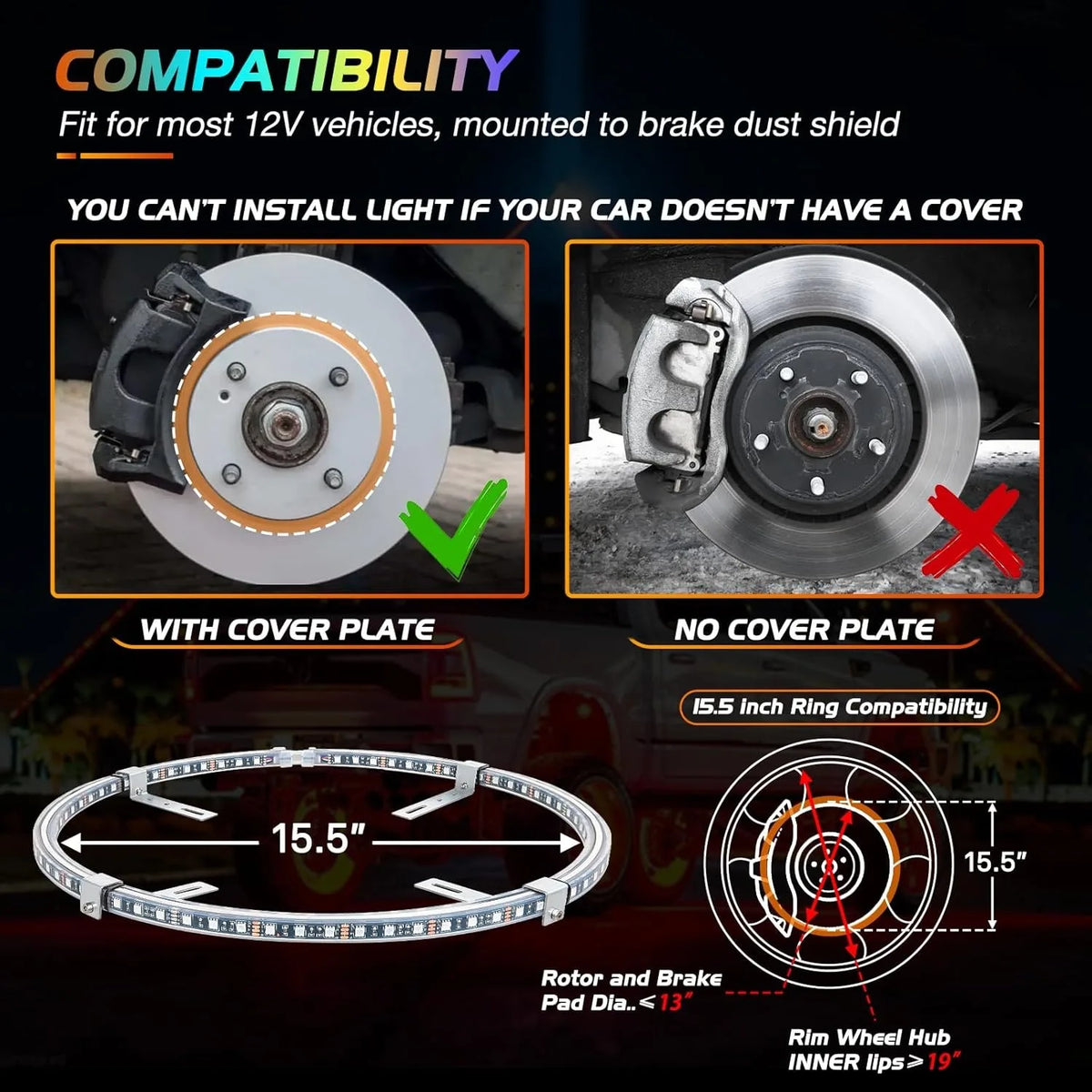 Nilight LED Wheel Ring Lights With App And Remote Control