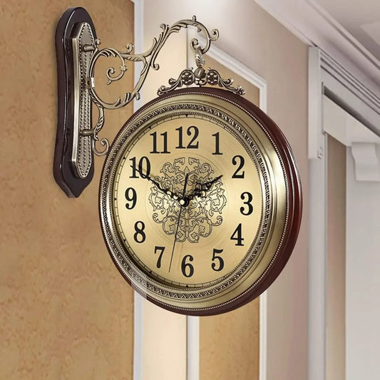 Double Sided Vintage Wall Clock Silent Non Ticking Indoor Outdoor